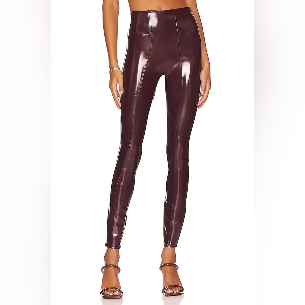 SPANX Faux Leather Leggings in Deep Wine
